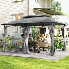Outsunny 3 x 4m Metal Frame, Two-Tier Roof Gazebo - Dark Grey - 2