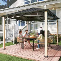 Outsunny 3 x 3 m Decorative Metal Gazebo - Black/Wood-Effect - 2