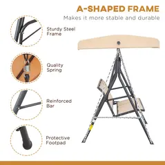 Outsunny 3 Seater Swing Chair, Garden Swing Bench with Canopy, Breathable Mesh Seat and Heavy Duty Steel Frame for Patio, Yard, Beige - 4