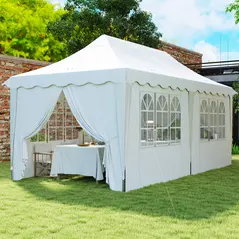 Outsunny 3 x 6m Pop Up Gazebo with Sides, UPF50+ Height Adjustable Marquee Party Tent, Wedding Canopy, Instant Event Shelter with Carry Bag and Sand Bags for Garden, White - 2
