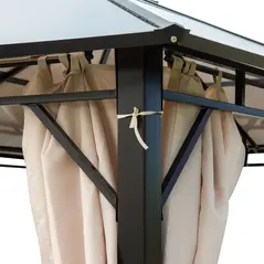 Outsunny 3 x 3.6m Hardtop Gazebo Canopy with Polycarbonate Roof Garden Pavilion with Removable Curtains and Steel Frame, Brown - 9
