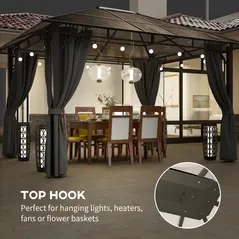 Outsunny 3 x 3.6m Hardtop Gazebo Canopy with Polycarbonate Roof Garden Pavilion with Removable Curtains and Steel Frame, Dark Grey - 5