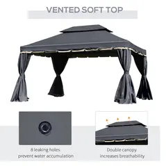 Outsunny 3 x 4m Aluminium Garden Gazebo, Marquee Canopy Shelter Pavilion Party Tent with Nets and Curtains for Garden and Deck, Black - 5