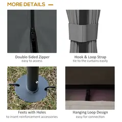 Outsunny 3 x 3(m) Patio Gazebo Canopy Garden Pavilion Tent Shelter Marquee with 2 Tier Roof, Netting and Curtains, Light Grey - 6