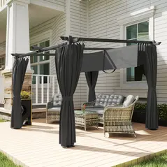 Outsunny 3 x 3 m Retractable Roof Pergola, with Curtains - Dark Grey - 2