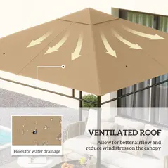 Outsunny 3 x 3 m Gazebo Canopy Replacement Cover, Garden Gazebo Roof Replacement with Drain Holes, TOP COVER ONLY, Beige - 4