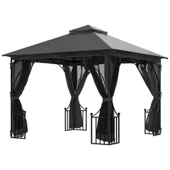 Outsunny 3 x 3m Garden Gazebo Patio Party Tent Shelter Outdoor Canopy Double Tier Sun Shade with Metal Frame and Netting, Dark Grey - 1