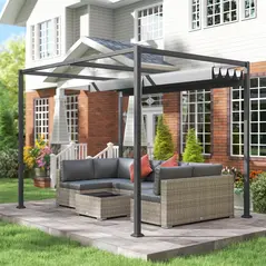 Outsunny 3 x 2m Metal Outdoor Pergola with Retractable Roof, Outdoor Gazebo Canopy Shelter with Drainage Holes for Garden, Patio, Lawn, Grey - 8