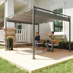 Outsunny 3 x 3m Retractable Roof Metal Pergola - Grey - 2