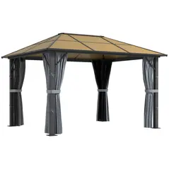 Outsunny 3 x 3.6m Garden Aluminium Gazebo Hardtop Roof Canopy Marquee Party Tent Patio with Mesh Curtains & Side Walls - Grey - 1