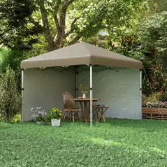 Outsunny 3 x 3 (M) Pop Up Gazebo, UPF 30+ with 2 Sidewalls, Leg Weight Bags and Wheeled Bag, Height Adjustable Party Tent Event Shelter for Garden, Patio, Khaki - 9