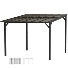 Outsunny 3 x 3(m) Metal Pergola with UPF 50+ and Waterproof Polycarbonate Roof, Wall-Mounted or Free Standing Garden Gazebo, Wind-resistant Outdoor Sun Shade, Dark Grey - 1