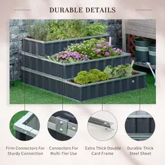 Outsunny 3 Tier Raised Garden Bed, Metal Elevated Planer Box Kit Flower Pot w/ A Pairs of Glove for Garden, Patio to Grow Vegetables, Herbs, Flowers, 118 x 118 x 62 cm, Grey - 6