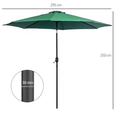 Outsunny 3(m) Tilting Parasol Garden Umbrellas, Outdoor Sun Shade with 8 Ribs, Tilt and Crank Handle for Balcony, Bench, Garden, Green - 3