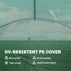 Outsunny 3 x 4 m Walk-in Polytunnel Greenhouse with Hinged Door and 8 Roll Up Mesh Windows, Garden Tunnel Warm House Tent, Green - 6