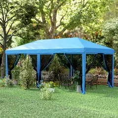 Outsunny 3 x 6m Pop Up Gazebo, Outdoor Canopy Shelter, Marquee Party Wedding Tent with 6 Mesh Walls and Carry Bag, Blue - 8