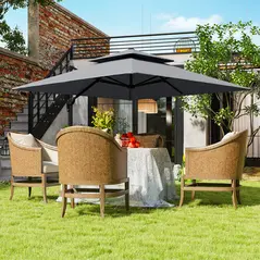 Outsunny 3 x 3(m) Cantilever Parasol with Aluminium Frame, Crank and Tilt, 360-Degree Rotation, Double Top Garden Umbrella with Cover (Only Cross Base), Light Grey - 2