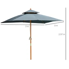 Outsunny 3 x 3 metre Patio Parasol Garden Umbrellas Sunshade Outdoor Wooden Parasol Canopy Double Tier, Dark Grey, BASE NOT INCLUDED - 3