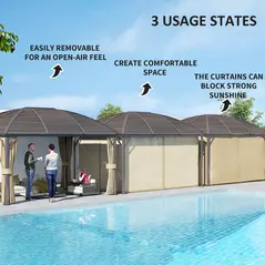 Outsunny 3 x 4m Hardtop Gazebo Canopy with Metal Roof, Aluminium Gazebo Permanent Pavilion with Netting and Curtains, Brown - 4