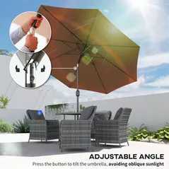 Outsunny 3(m) Tilting Parasol Garden Umbrellas, Outdoor Sun Shade with 8 Ribs, Tilt and Crank Handle for Balcony, Bench, Garden, Coffee - 4