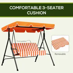 Outsunny 3 Seater Garden Swing Chair, Outdoor Swing Chair with Adjustable Canopy, Mental Frame & Cushions, Orange - 7
