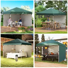 Outsunny 3 x 3 (M) Pop Up Gazebo, UPF 30+ with 2 Sidewalls, Leg Weight Bags and Wheeled Bag, Height Adjustable Party Tent Event Shelter for Garden, Patio, Green - 9