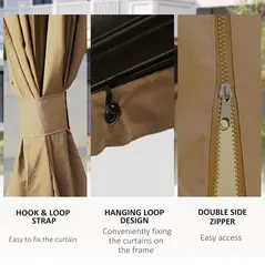 Outsunny 3 x 4m Hardtop Gazebo Canopy with Metal Roof, Aluminium Gazebo Permanent Pavilion with Netting and Curtains, Brown - 7