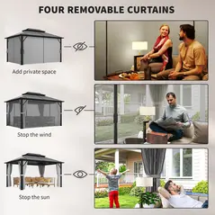 Outsunny 3 x 4m Hardtop Gazebo Canopy with UPF30+ Double Polycarbonate Roof, Aluminium Frame Garden Gazebo Permanent Pavilion with Mosquito Netting and Curtains for Patio, Deck, Grey - 6