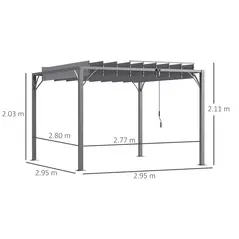 Outsunny 3 x 3(m) Outdoor Pergola with Retractable Roof, Aluminium Louvered Patio Gazebo Canopy for Lawn Garden Patio, Grey - 3