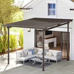 Outsunny 3 x 3(m) Garden Pergola with Waterproof Metal Roof, Lean to Pergola Hardtop Gazebo, Wind-resistant Outdoor Sun Shade, Easy to Assemble - 2