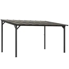 Outsunny 3 x 4.3m Metal Pergola with UPF 50+ and Waterproof Polycarbonate Roof, Wall-Mounted or Free Standing Garden Gazebo, Wind-resistant Outdoor Sun Shade, Dark Grey - 1