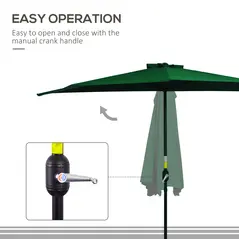 Outsunny 3(m) Half Parasol, Semi Round Umbrella with Metal Frame, Crank Handle for Balcony, Garden, Green - 6