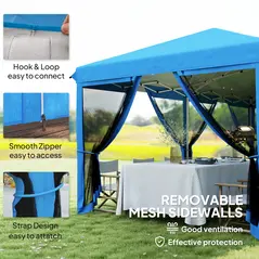Outsunny 3 x 6m Pop Up Gazebo, Outdoor Canopy Shelter, Marquee Party Wedding Tent with 6 Mesh Walls and Carry Bag, Blue - 6