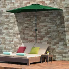 Outsunny 3(m) Half Parasol, Semi Round Umbrella with Metal Frame, Crank Handle for Balcony, Garden, Green - 2