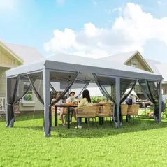 Outsunny 3 x 6m Pop Up Gazebo, Outdoor Canopy Shelter, Marquee Party Wedding Tent with 6 Mesh Walls and Carry Bag, Grey - 2