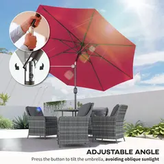 Outsunny 3(m) Tilting Parasol Garden Umbrellas, Outdoor Sun Shade with 8 Ribs, Tilt and Crank Handle for Balcony, Bench, Garden, Wine Red - 4