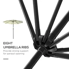 Outsunny 3(m) Tilting Parasol Garden Umbrellas, Outdoor Sun Shade with 8 Ribs, Tilt and Crank Handle for Balcony, Bench, Garden, Beige - 7