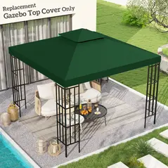 Outsunny 3(m) Gazebo Top Cover Double Tier Canopy Replacement Pavilion Roof Dark Green - 2