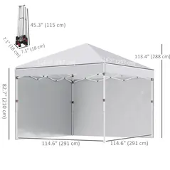 Outsunny 3 x 3 (M) Pop Up Gazebo, UPF 30+ with 2 Sidewalls, Leg Weight Bags and Wheeled Bag, Height Adjustable Party Tent Event Shelter for Garden, Patio, White - 3
