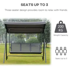 Outsunny 3 Seater Swing Chair, Garden Swing Bench with Canopy, Breathable Mesh Seat and Heavy Duty Steel Frame for Patio, Yard, Grey - 6