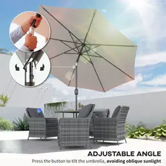 Outsunny 3(m) Tilting Parasol Garden Umbrellas, Outdoor Sun Shade with 8 Ribs, Tilt and Crank Handle for Balcony, Bench, Garden, Light Grey - 4