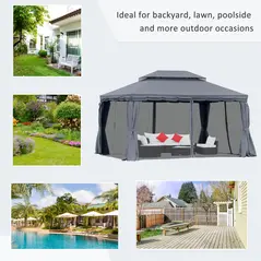 Outsunny 3 x 4m Aluminium Garden Gazebo, Marquee Canopy Shelter Pavilion Party Tent with Nets and Curtains for Garden and Deck, Dark Grey - 7