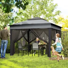 Outsunny 3 x 3(m) Pop Up Gazebo, Height Adjustable Instant Event Shelter with Netting and Carrying Bag, Grey - 2