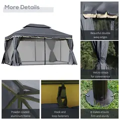 Outsunny 3 x 4m Aluminium Garden Gazebo, Marquee Canopy Shelter Pavilion Party Tent with Nets and Curtains for Garden and Deck, Black - 6