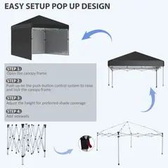 Outsunny 3 x 3 (M) Pop Up Gazebo Event Shelter, Height Adjustable Party Tent with 3 Sidewalls, Weight Bags and Wheeled Bag - 6