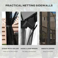 Outsunny 3 x 3m Garden Gazebo Patio Party Tent Shelter Outdoor Canopy Double Tier Sun Shade with Metal Frame and Netting, Dark Grey - 6