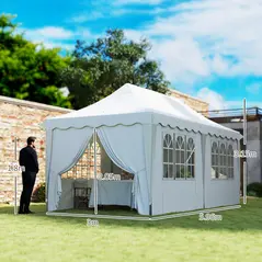Outsunny 3 x 6m Pop Up Gazebo with Sides, UPF50+ Height Adjustable Marquee Party Tent, Wedding Canopy, Instant Event Shelter with Carry Bag and Sand Bags for Garden, White - 3