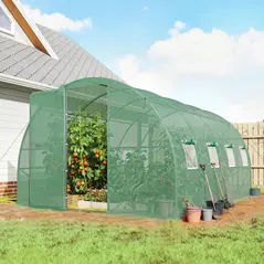 Outsunny 3 x 4 m Walk-in Polytunnel Greenhouse with Hinged Door and 8 Roll Up Mesh Windows, Garden Tunnel Warm House Tent, Green - 2