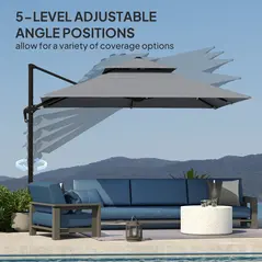 Outsunny 3 x 3(m) Cantilever Parasol with Aluminium Frame, Crank and Tilt, 360-Degree Rotation, Double Top Garden Umbrella with Cover (Only Cross Base), Light Grey - 5