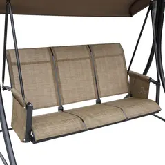 Outsunny 3 Seater Garden Swing Seat Outdoor Swing Chair with High Back Design, Steel Frame, Side Pouches, Adjustable Canopy, Brown - 8